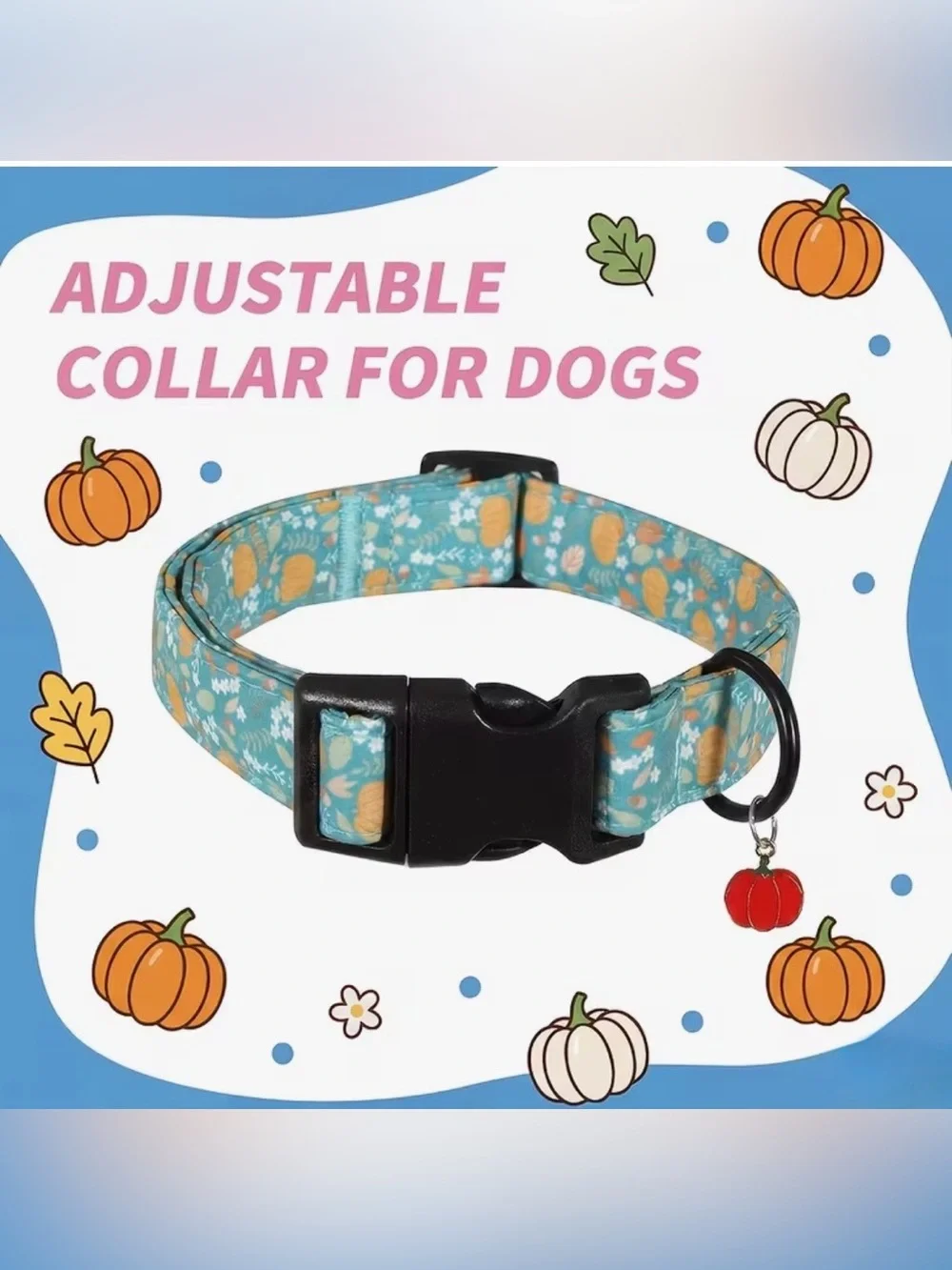 Autumn Thanksgiving Dog Collar w/pumpkin charm. Various Adjustable Sizes.